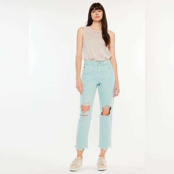 NEW KANCAN high rise mom jeans in seafoam - Picture 1 of 11